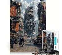 Steampunk Cityscape with Mechanical Structures Jigsaw Puzzles for Teenagers 1000 Pieces Mind Puzzle Peaceful Fun Art Assembly Lovely Gift 38x52cm