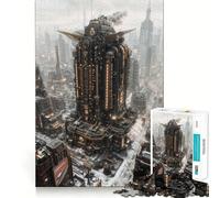 Steampunk Cityscape with Towering Structure Jigsaw Puzzles 1000 Piece for Teenagers Wise Think Toy Peaceful Fun Tight Cut 50x75cm