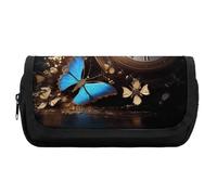 Steampunk Clock Gear and Butterflies Vintage Pencil Case Large Pencil Pouch Organizer Double Zip Pen Bag Pencil Bag for Office Supplies
