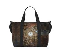 Steampunk Clock Printed Travel Bag Large Gym Tote, Weekend & Business Trip Crossbody Shoulder Bag, Lightweight