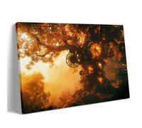 Steampunk Clockwork Tree Wall Art - Fantasy Nature Industrial Canvas Print, Vintage Mechanical Gears Poster for Living Room or Office Steampunk Decor 40x50cm Frame