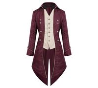 Steampunk Coat Men's Medieval Vintage Jacket Renaissance Tailcoat | Gothic Coat Men's Long Elegant Lapel Collar Trench Coat Victorian Slim Frock Coat for Carnival Halloween Cosplay