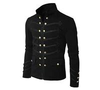 Steampunk Coat Men's Military Jacket - Victorian Hussar Uniform with Gold Buttons, Vintage Drummer Parade Coat, Renaissance Court Cosplay Costume for Halloween