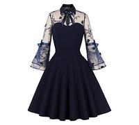 Steampunk Corset Dress for Women Halloween Lace-Up Long Sleeve Victorian Renaissance Velvet Medieval Party Cosplay Mini Ball Gown Lolita Gothic Punk Pirate Outfit Dress, Navy, XXL