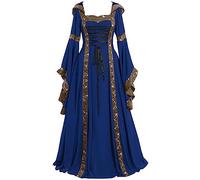 Steampunk Corset Dress for Women Halloween Off the Shoulder Long Sleeve Plus Size Gothic Witch Medieval Party Midi Costumes Renaissance Cosplay Gown Lolita Dress, Blue, 3XL