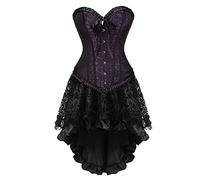 Steampunk Corset Skirt Renaissance Dress for Women Gothic Burlesque Costumes Lace Goth Court Corset Body Shapewear Sets Purple