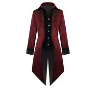 Steampunk Costume Men's Gothic Jacket Men's Long Trendy Black Coat Victorian Court Frock Coat Retro Medieval Tuxedo Elegant Suit Vest Performance Clothing Carnival Halloween