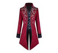 Steampunk Costume Men's Gothic Tailcoat Men's Midi Classic Red Medieval Coat with Buttons Elegant Tuxedo Victorian Court Jacket Jacquard Theatre Cosplay Clothing Halloween Costume