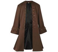 Steampunk Costume Men's Loose Fit Gothic Coat Men's Midi Medieval Jacket Retro Victorian Yard Frock Coat Trench Coat Uniform Theatre Clothing Pirate Vampire Cosplay Halloween Costume, brown, S