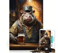 Steampunk Craft Beer Hippo 1000 Piece Jigsaw Puzzles for Adults Teenagers Memory Gain Relaxed Mind Design Assembly 38x26cm
