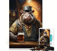 Steampunk Craft Beer Hippo Jigsaw Puzzles 1000 Pieces for Teenagers Memory Upgrade Relaxing Fun Sharp Cut Art Collection Piece 50x75cm