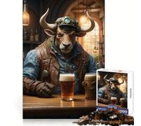 Steampunk Craft Beer Ox Jigsaw Puzzles 1000 Pieces for Teenagers Memory Upgrade Relaxing Fun Sharp Cut Art Collection Piece 38x26cm