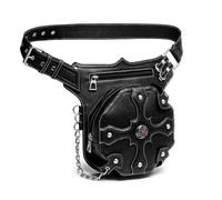 Steampunk Cross Rivet Drop-Leg Waist Bag, PU Leather Thigh Pack with Chain for Biker Festival Cosplay Freeing Hands
