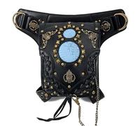 Steampunk Crossbody Bag, Gothic PU Leather Shoulder Satchel with Chain, Retro Waist Pack for Cosplay Freeing Hands
