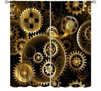 Steampunk Curtains, Retro Black Gold Mechanical Print Home Decor Drapes for Bedroom Living Room Kitchen Window Treatment 2 Panels Set Total Size 63" W X 72" L Inch