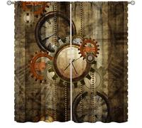 Steampunk Curtains, Retro Steampunk Industrial Design Gear Drapes for Bedroom Living Room Kitchen Window Treatment 2 Panels Set Total Size 63" W X 72" L Inch