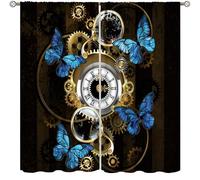 Steampunk Curtains,Rustic Retro Mechanical Clock Butterfly Print Drapes for Bedroom Living Room Kitchen Window Treatment 2 Panels Set Total Size 84" W X 84" L Inch