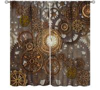 Steampunk Curtains,Vintage Golden Mechanical Clock Drapes for Bedroom Living Room Kitchen Window Treatment 2 Panels Set Total Size 55" W X 63" L Inch