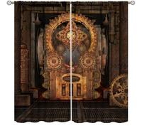 Steampunk Curtains,Vintage Mid Century Mechanical Drapes for Bedroom Living Room Kitchen Window Treatment 2 Panels Set Total Size 55" W X 63" L Inch