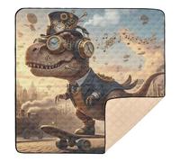 Steampunk Dinosaur Skating in Vintage City Large Non-Slip Baby Activity Play Mat for Floor Washable Baby Play Tummy Time Mat for Baby Toddler Infant, 50'' x 50''