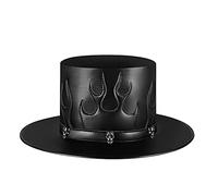 Steampunk Doctor Hat PU Leather Black Flat Top Flame Hat For Halloween Cosplay Costume Props Bowler Hats Stage Women Men Prop Doctor Steampunk