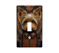 Steampunk Dog Light Switch Cover Plates/Outlet Covers, Brown Fur and Gears for Home Decor, Thermoplastic Wall Plates, Standard Size Single Toggle