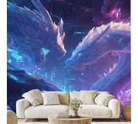 Steampunk Dragon 3D Wallpaper Fantasy Style Dragon Wall Stickers 200x140 cm Neon Sci - fi Canvas Wallpaper for Bedroom Living Room Stickers Post Murals Peel and Stick Photo Wall Art zw188x