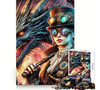 Steampunk Dragon Mistress 1000 Pieces Jigsaw Puzzles for Teenagers Logic Ability Toy Light Relax Accurate Cut Classic Gift 38x26cm