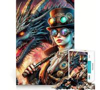 Steampunk Dragon Mistress Jigsaw Puzzle for Teenagers 1000 Pieces Brain Skill Home Activity Exact Edge Festive Gift 50x75cm