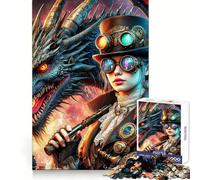 Steampunk Dragon Mistress Jigsaw Puzzle for Teenagers 1000 Pieces Brain Skill Home Activity Exact Edge Festive Gift 50x75cm