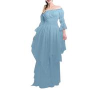 Steampunk Dress for Women Halloween Lace-Up Long Sleeve Vintage Victorian Medieval Chemise Costume Maxi Fancy Pirate Evening Renaissance Cosplay Irish Dress, Blue, S