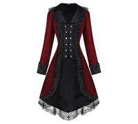 Steampunk Dress Women's Black Gothic Dresses Women's Long Sleeve Medieval Vintage Coat with Lace Renaissance Frock Skirt Victorian Party Dress Halloween Dress Carnival Party Festival