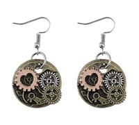 Steampunk Earrings for Women Handmade Personalized Vintage Steam Gear Earrings Retro Antique Bronze Steampunk Gear Pendant Dangle Drop Earrings Jewelry, M, Zinc, No Gemstone