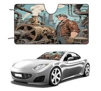 Steampunk Factory Car Windshield Sun Shade - Reflector Sunshade Offers Ultimate Protection for Car Interior, Cool Reflective Sun Blocker Fits Small Sedans, Mini SUVs 55"x30"