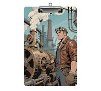 Steampunk Factory Clipboard 8.5×12.5 Inch Acrylic Clip Board with Metal Clip A4 Letter Size Decorative Clipboard Cute Hanging Clipboards for Office, Teacher, Nurse, Doctor,