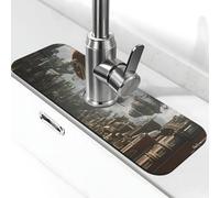 Steampunk Fantasy Ship Faucet Mat for Kitchen Sink Cute Drying Mat Super Absorbent Sink Faucet Mat for Kitchen Bathroom Sink Cafe Bar Faucet Decor Gifts ( 15" X 5.5")
