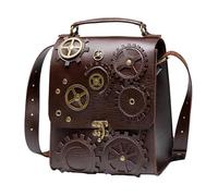 Steampunk - Faux Leather Chest Pack, Sling Carrier | Spacious Double Pocket Fashion Bag with Secure Buckle, Wearable Utility Shoulder Purse for Cosplay Events Gadgets Wallet and Tablet