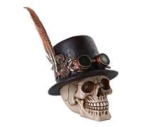 Steampunk Feathered Top Hat Skull with Steampunk Goggles Collectible Figurine Skull Decor by Pacific Giftware