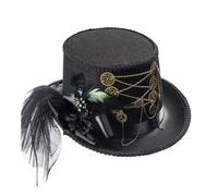 Steampunk Flat Top Hat Halloween Costume Hat Black Carnivals Top With Feather And Gear Chain For Women Dress Up Flat For Women Short Brims Short