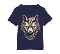 Steampunk Fox Disguised Wolf Animal T-Shirt, Women's Plus, Navy Blue, 6X