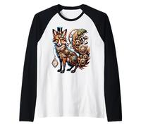 Steampunk Fox Gear Animal Vintage Clockwork Raglan Baseball Tee