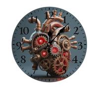 Steampunk Gear Heart Wall Clock for Bedroom, Operated Clocks with Arabic Numerals, Round Silent Non-Ticking Clock for Kitchen, Bathroom, Living Room, Office Decorative Clocks with Easy Read Numbers