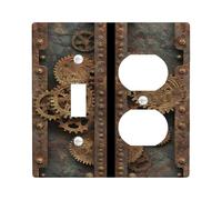 Steampunk Gear Light Switch Cover Plates/Outlet Covers, Antique Brown Cogs for Wall Accents, Thermoplastic Wall Plates, Standard Size Toggle Duplex