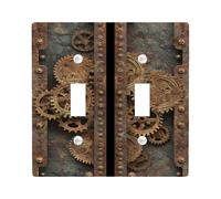 Steampunk Gear Light Switch Cover Plates/Outlet Covers, Antique Brown Cogs for Wall Accents, Thermoplastic Wall Plates, Standard Size Double Toggle