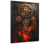 Steampunk Gears Canvas Wall Art, Bronze and Black Mechanical Decor, Industrial Style Home Aesthetic for Living Room, Bedroom, Office, Unframed 8x12 Inch