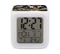 Steampunk Gears Digital Alarm Clock Bedside LED Night Light Bedroom Clocks with 7 Colors Changing Indoor Temperature Date Week Display