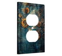 Steampunk Gears Light Switch Cover Plates/Outlet Covers, Rustic Brown and Turquoise Mechanical Design, Vintage Industrial Style for Home Decor, Thermoplastic Wall Plates Single Duplex Outlet