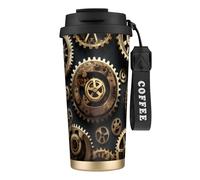Steampunk Gears Print Stainless Steel Coffee Tumbler, Dual Use Lid with Straw, Sleek Travel Mug for Home Office