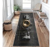 Steampunk Gears Runner Rugs for Hallway 50x150, Mechanical Industrial Hallway Runner Vintage Black Gold Pattern Carpet Runners for Kitchen Bedroom Living Room, Non Slip Long Rug upQ25r