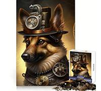 Steampunk German Shepherd Jigsaw Puzzle for Teenagers 1000 Pieces Brain Skill Home Activity Exact Edge Festive Gift 50x75cm